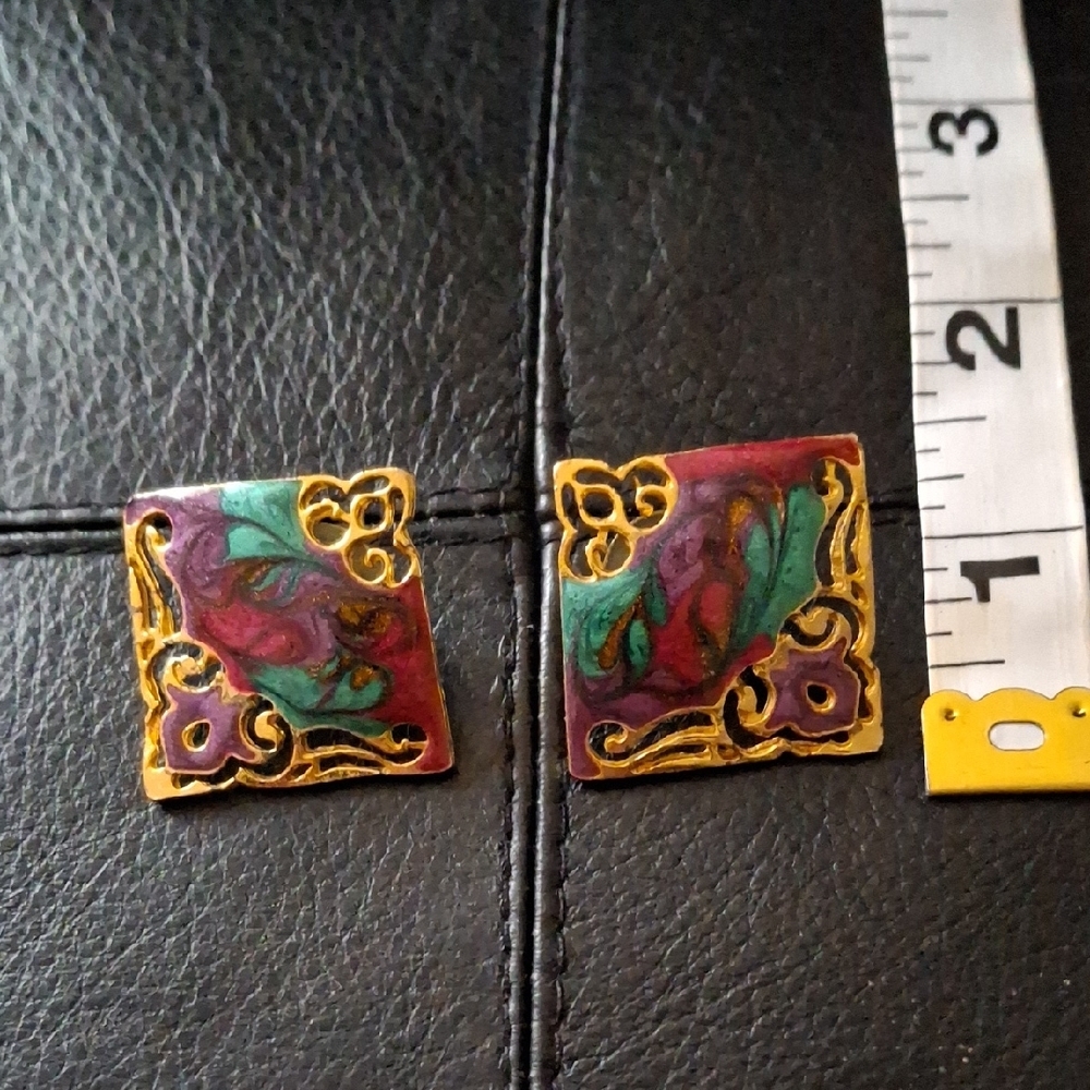 Colorful Enamel Square Earrings